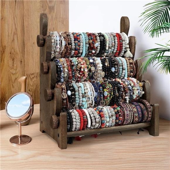 4Tier Wooden Bracelet Holder,Bangle Watch Necklace Display Storage JewelryHolder - Picture 6 of 6